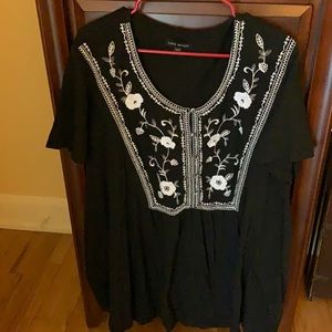 Lane Bryant black short sleeve peasant top